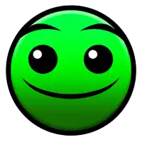 a green and black smiley face with big eyes