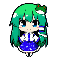 a cartoon character with green hair and a frog on her head