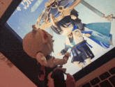 a doll is standing in front of a screen that says ' samurai ' on it