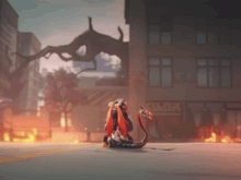 a video game scene with a sign that says quick on it
