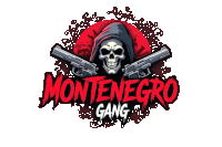 a logo for montenegro gang with a grim reaper holding two guns