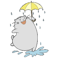 a cartoon seal is holding a yellow umbrella in the rain