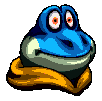 a pixel art of a frog wearing a yellow scarf