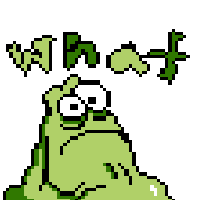 a pixel art drawing of a frog with the words what above it