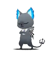 a cartoon cat with blue ears and a scarf around his neck