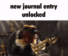 a picture of a penguin with the words " new journal entry unlocked " below it