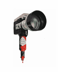 a camera with a tabasco bottle attached to the lens