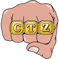 a fist with three gold rings that say ctz on them