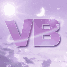 a purple background with the letter vb and hearts