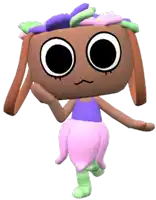 a cartoon character with a purple top and pink pants