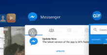 a screen shot of a messenger app showing a message that says update now