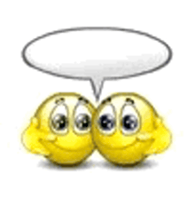 two smiley faces with a speech bubble between them .