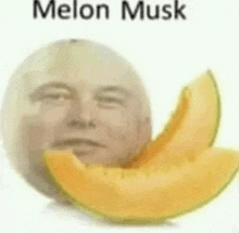 a melon with a man 's face on it is sitting next to a slice of melon .