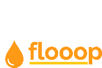 a logo for the company flooop with an orange drop