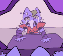 a cartoon drawing of a purple cat crying with tears coming out of its eyes