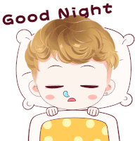 a cartoon drawing of a boy sleeping with the words good night written above him