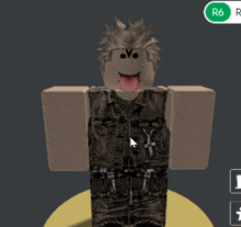 a roblox character with a tongue out and a r6 button