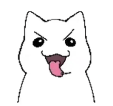 a white cat with a pink tongue sticking out .