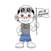 a cartoon of a monkey holding a flag that says ask me anything