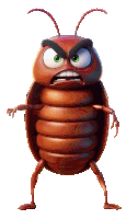 a cartoon cockroach with a very angry face