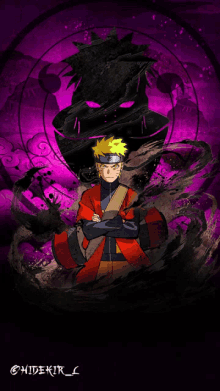 a poster of naruto with a purple background and the name hidekir on it