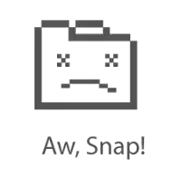 a gray icon with a dead face and the words aw snap !