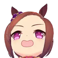 a close up of a cartoon character with brown hair and pink eyes