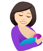 a woman in a purple top is breastfeeding a baby