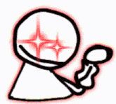 a drawing of a person holding a microphone with a smile on their face .