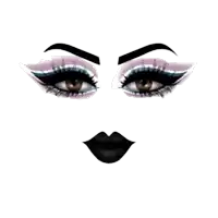 a close up of a woman 's face with black lips and eye makeup