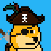 a doge wearing a pirate hat and holding a sword