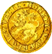 a close up of a gold coin with a lion on it and the letters ' e ' on it