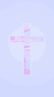 a cross on a purple background with a white frame