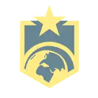 a blue and yellow shield with a star and a lion on it