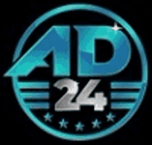 a logo for a company called ad 24 with a blue circle and stars .