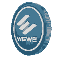 a blue coin with a white w and the word wewe on it