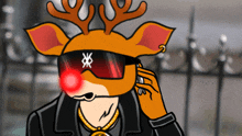 a cartoon of a deer wearing sunglasses and a necklace with the letter x on it