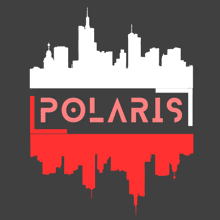 a polaris logo with a city skyline on it