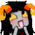 a pixel art of a girl with horns making a funny face with her tongue out .