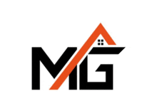 a logo for a company called mg with a house on it