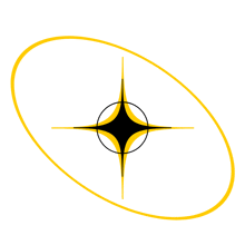 a black and yellow star with a yellow circle around it