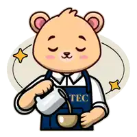 a cartoon of a bear wearing an apron that says tec on it