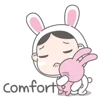 a cartoon of a girl with bunny ears and the word comfort below