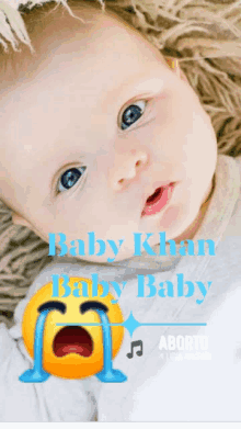 a baby laying on a blanket with the words baby khan baby baby written above it