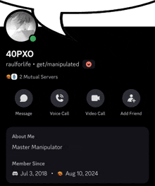 a screenshot of a person 's profile on a discord server