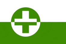 a green and white cross in a circle on a green and white background