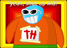 a cartoon character is wearing a shirt that says th on it