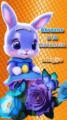 a picture of a bunny with the words abrazos a la distancia amigos on the bottom