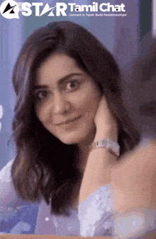 a star tamil chat advertisement with a woman smiling