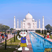 a cartoon character standing in front of the taj mahal wearing a thol shirt